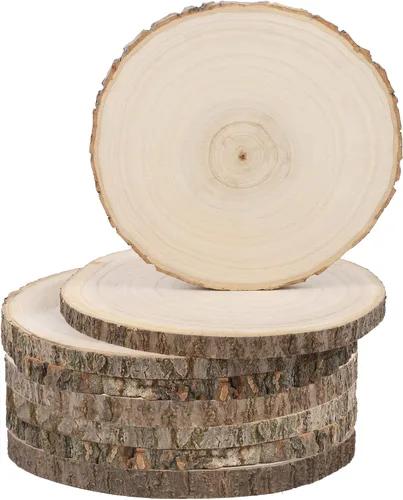 Vista 12 de Sancodee 8 piezas grandes de rodajas de madera sin acabar, tablas de madera de 6-7 pulgadas para centros de mesa, círculos de madera natural