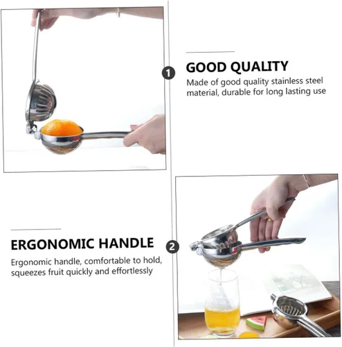 Vista 3 de Exprimidor manual de limón de acero inoxidable, exprimidor de frutas de mano para uso en cocina, material grueso resistente, fácil de apretar