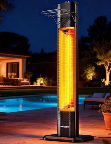 Vista 2 de VAGKRI Calentador Eléctrico de Patio al Aire Libre, Calentador de Tubo de Carbono Infrarrojo de 1500 W Dual, Protección contra Volcadura