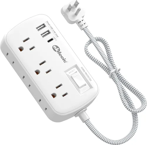 Vista 9 de Regleta de alimentación con protección contra sobretensiones PD de 20 W USB C, regleta de alimentación para viajes con 3 puertos USB (1 USB C) y 6