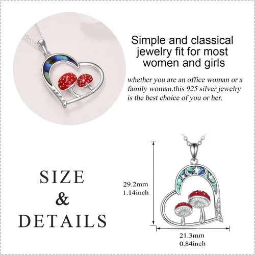 Vista 3 de YAFEINI Mushroom Necklace for Women 925 Sterling Silver Mushroom Ladybug Pendant Necklace Jewelry Gift for Girls
