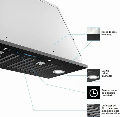 Vista 5 de Campana extractora de inserción negra de 30 pulgadas, campana de ventilación con conductos y sin conductos de 900 CFM IKTCH Stainless Steel
