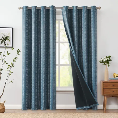 Vista 22 de jinchan - Cortinas bohemias 100% blackout de 54 pulgadas de largo para dormitorio, estampado geométrico negro sobre beige, con ojales