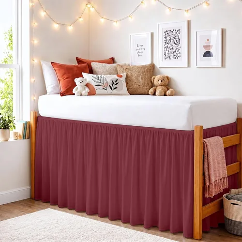 Vista 54 de Dorm Ruffle Twin XL 28" Drop Extra Long BedSkirt, Premium Brushed Microfiber Tailored Drop, Put On Elastic Long Dust Ruffle, Split Corner, Bedroom