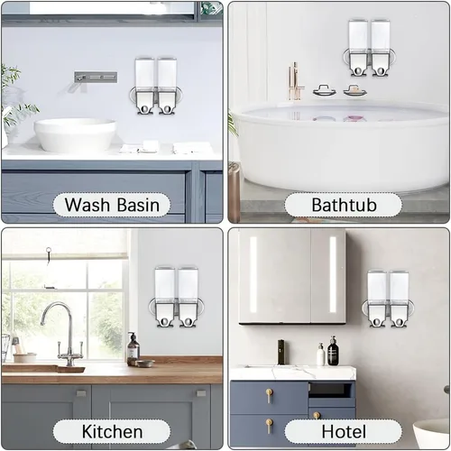 Vista 4 de Dispensador de champú y acondicionador prosfalt 2 x 500ml No taladrar Montado en la pared Dispensador manual de jabón para ducha para el hogar