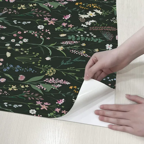 Vista 8 de JiffDiff Papel tapiz floral despegar y pegar 118" x 17.3" Farm Floral Wildwood papel adhesivo para pared oscuro autoadhesivo papel de contacto