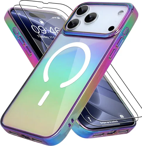 Vista 15 de Bonoma - Funda para iPhone 17 Pro 2025 brillante iridiscente, color negro Antideslizante (negro)