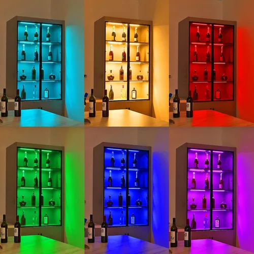 Vista 8 de Litever Kit de iluminación LED para debajo del gabinete. Color RGB y luz blanca cálida brillante. Barras de luz LED enlazables delgadas