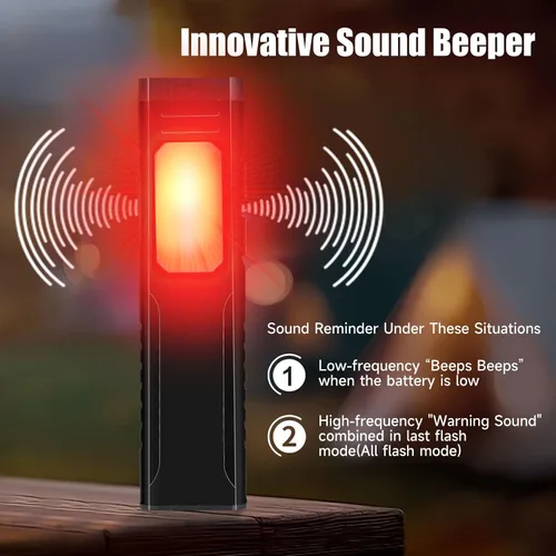 Vista 4 de linterna recargable EDC con beeper de sonido, linternas planas portátiles de bolsillo, linterna magnética pequeña, linterna de mano con clip de luz