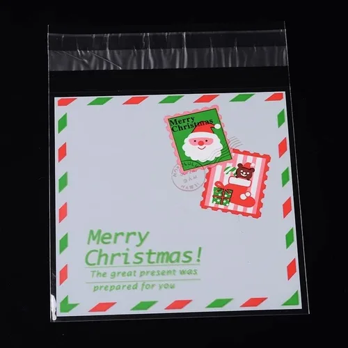 Vista 5 de Mega Pet 100 bolsas de plástico rectangulares de celofán con patrón de Papá Noel, bolsas de plástico OPP, autoadhesivas, bolsas de celofán, bolsas