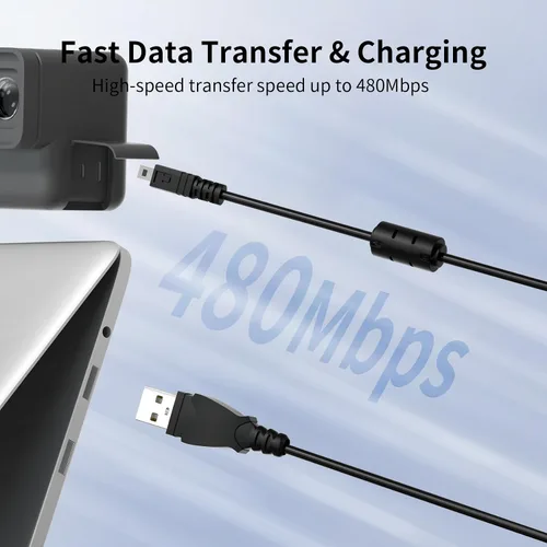 Vista 3 de LEAGY Paquete de 2 cables de transferencia de carga rápida USB-A a Mini USB 2.0 con enchufes chapados en plata y anillo magnético de ferrita