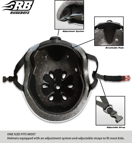 Vista 8 de Rude Boyz - Juego de almohadillas para casco de bicicleta, rodilleras, coderas, muñequeras para niños y niñas