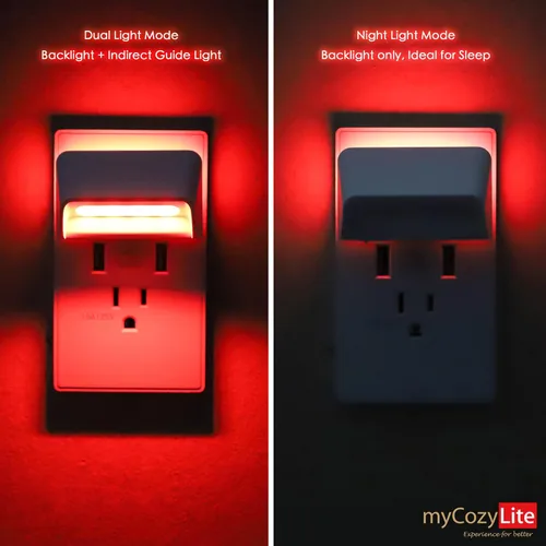Vista 4 de Luz nocturna LED roja, sensor de atardecer a amanecer, modo de iluminación doble, luz guía y luz de sueño, interruptor de encendido y apagado, luz