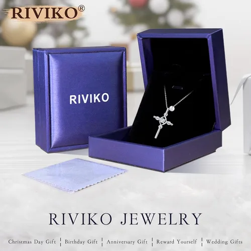 Vista 6 de RIVIKO Collar con dije de cruz con inicial para mujeres y niñas, plata de ley 925, delicados collares de letras, nombre del alfabeto, joyería