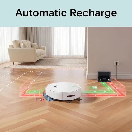 Vista 5 de SereneLife Robot aspirador automático y trapeador, control de aplicación, 3 modos de limpieza, sensores inteligentes anticaídas, carga automática