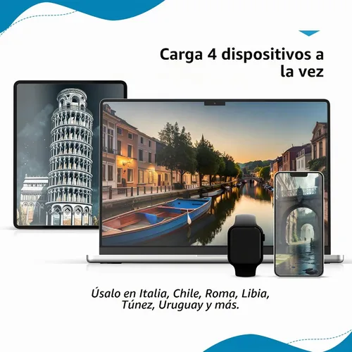 Vista 6 de Ceptics - Juego de adaptadores de enchufe de viaje para Chile, Roma, Italia, adaptador de enchufe para Chile USB-USB-C 20W PD-QC 18W, 2 tomas