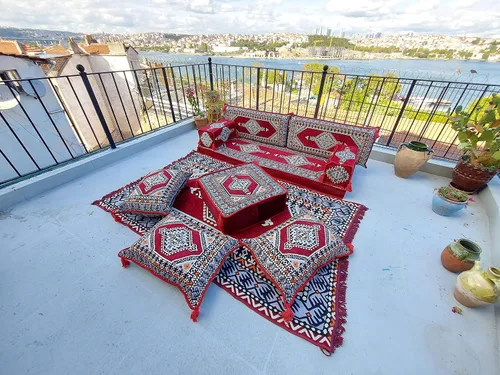 Vista 2 de Maroon Arabic Floor Sofa Seating Set, Floor Cushions, Traditional Floor Couches, Ottoman Couch, Loveseats, Arabic Majlis, Sectional Sofa