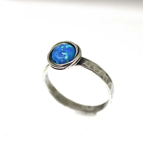Vista 34 de Anillo de plata de ley con piedras preciosas para mujer, anillo apilable de piedra martillada, anillo de piedra natal