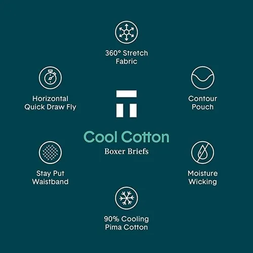 Vista 8 de Tommy John Mens Trunk 4" Underwear - Cool Cotton Boxers with Supportive Contour Pouch - Cool, Dry Pima Cotton Blend