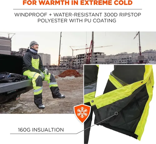 Vista 3 de Ergodyne GloWear 8928 - Overol térmico con aislamiento, alta visibilidad, resistente a la intemperie