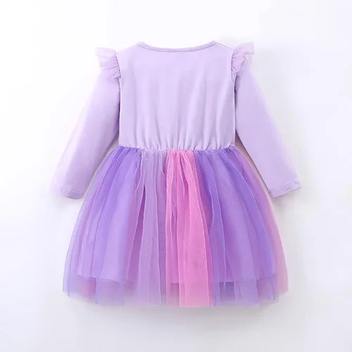 Vista 2 de Vestido de fiesta de cumpleaños de princesa de manga larga con estampado de unicornio, reno y arco iris, ropa de invierno y otoño