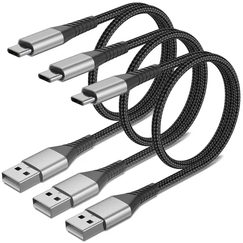 Vista 11 de Cable corto USB a USB C, paquete de 2 cables USB C de 1 pie, trenzado corto de 12 pulgadas, cable USBC de 3A de carga rápida para iPhone 17, 16, 15