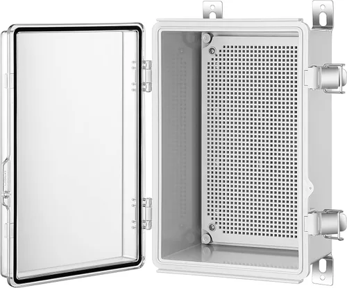 Vista 8 de Caja de conexiones Gratury, carcasa de plástico impermeable IP67 para proyectos eléctricos, cubierta con bisagras gris, incluye placa de montaje