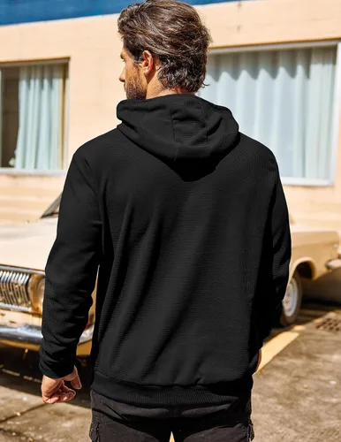 Vista 6 de COOFANDY Sudadera con capucha para hombre, manga larga, casual, con bolsillo, de punto gofre