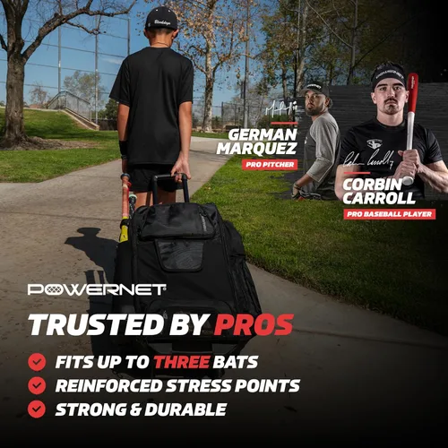 Vista 2 de PowerNet Odyssey - Bolsa de softbol y béisbol, mochila con ruedas para equipo de béisbol, bolsa de murciélago con 4 mangas de murciélago