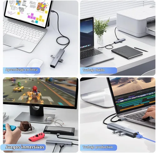 Vista 8 de Concentrador USB C, intpw 6 en 1, adaptador multipuerto USB C con HDMI 4K @60Hz, Gigabit Ethernet, 100W PD, transferencia de datos USB 3.0 de 5