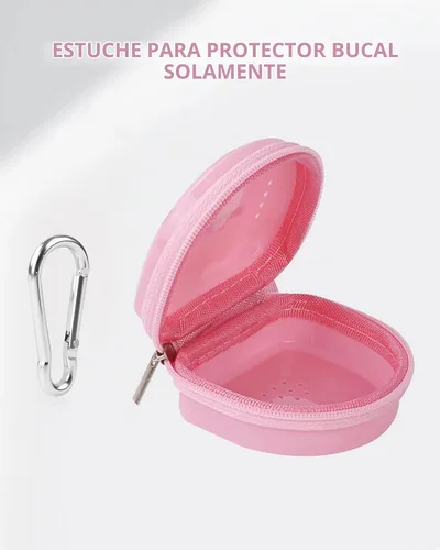 Vista 2 de Funda protectora bucal con cremallera, funda de transporte portátil para fútbol juvenil, protector bucal transpirable con clip de escalada