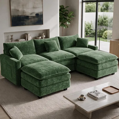 Vista 13 de Cloud Couch Sectional, L Shaped Modular Sofa with Movable Ottoman Negro