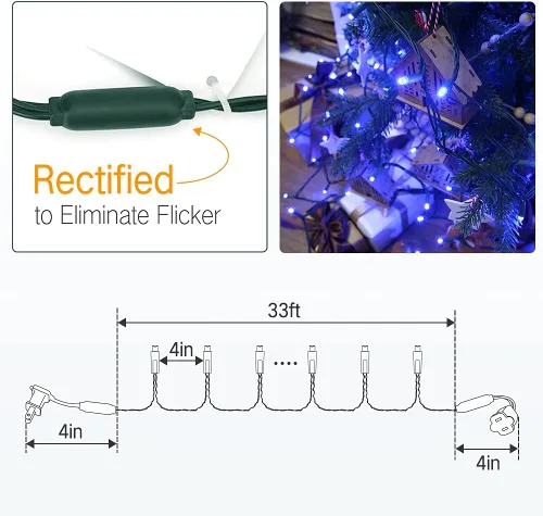 Vista 7 de Brizled luces de Navidad azules, 10 mt, 100 luces LED de 33 pies de 5 mm de ángulo amplio para árbol de Navidad, 120 V, certificación UL, mini luces