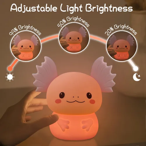 Vista 4 de Regalos de Axolotl Luz Nocturna para Niños, Bonita Lámpara de Axolotl de Silicona para Bebé y Niño Pequeño, Luz Nocturna de Animales para Niños