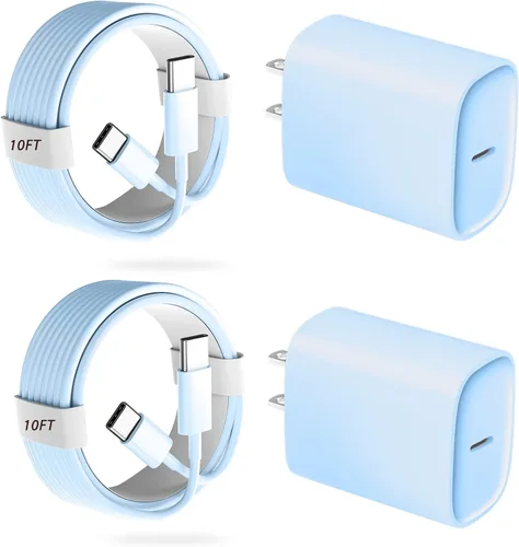 Vista 13 de Cargador para teléfono 17, 16, 15 Pro, carga rápida, 20 W, USB C, bloque de carga rápida con cargadores tipo C de 6.6 pies de largo, cable de carga
