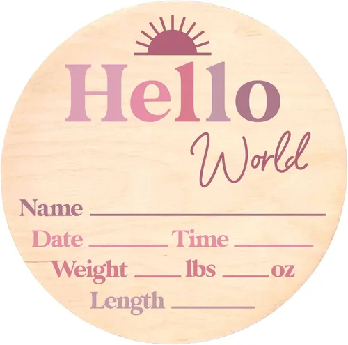 Vista 21 de Letrero de recién nacido "Hello World" - Placa de anuncio de nacimiento con nombre de bebé para hospital - Accesorio para fotos - Decoración
