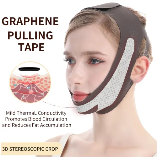 Vista 8 de Máscara de elevación de línea V de grafeno, correa de elevación facial para dormir, correa de barbilla reutilizable y ajustable para levantar