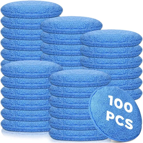 Vista 13 de Tanlade 50 almohadillas de microfibra para detalles de automóvil, aplicador de cera, almohadillas de microfibra de lavado, 5 pulgadas de diámetro