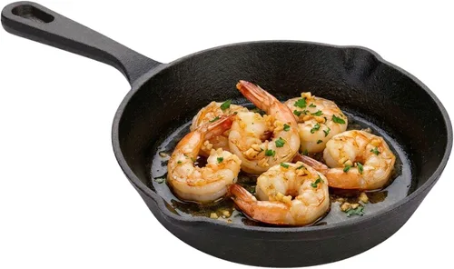 Vista 2 de Restaurantware Met Lux - Sartén sazonada de 6.5 x 10 x 1 pulgadas, 1 sartén resistente lista para horno, agujero para colgar, con boquilla