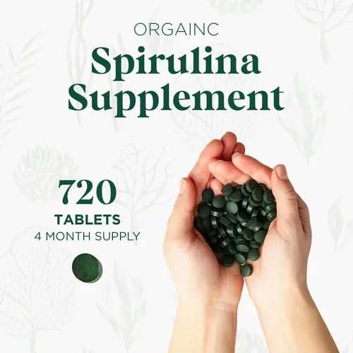 Vista 2 de Probase Nutrition Suplemento orgánico de espirulina, 3000 mg por porción, 720 tabletas (suministro de 4 meses), sin relleno y sin OMG, rico