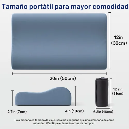 Vista 2 de Almohadas de camping para dormir, almohada de viaje de espuma viscoelástica de 2 alturas, almohada de viaje pequeña para camping, senderismo