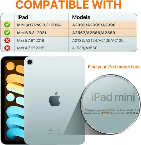 Vista 2 de MoKo Funda para el nuevo iPad mini 7 (A17 Pro) 2024, Funda para iPad mini de 6ª generación 2021 (21,08 cm), Funda para iPad mini 6, Funda trasera