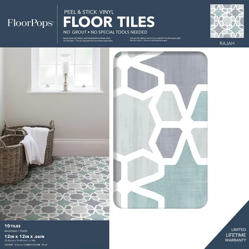 Vista 2 de FloorPops Azulejos de suelo Blue Rajah Peel & Stick, FP3569