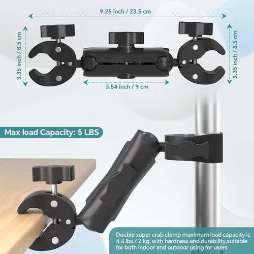 Vista 7 de Soporte de Abrazadera de Montaje Súper Doble para Paraguas Soporte de Abrazadera de Poste de Cámara para Paraguas, Brazo de Rótula de Socket Mágico