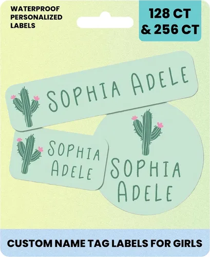 Vista 12 de Suministros escolares etiquetas de nombre personalizadas, etiquetas adhesivas de nombre personalizadas lavables para niñas, etiquetas adhesivas