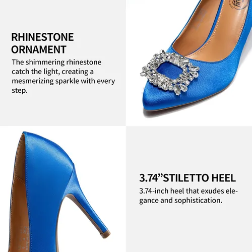 Vista 4 de Trary Zapatos de tacón alto de aguja para mujer, zapatos de tacón cerrado para boda, con diamantes de imitación brillantes, sexy, elegantes