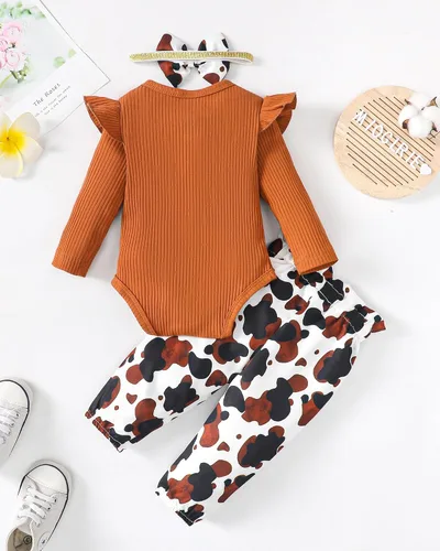Vista 3 de Mioglrie Conjunto de ropa de bebé recién nacido, conjunto de pantalones, conjunto floral de algodón, ropa de bebé para niñas