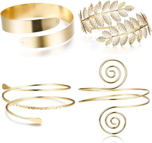 Vista 7 de FUNRUN JEWELRY Brazalete para la parte superior del brazo para mujer, brazalete dorado para el brazo, pulseras ajustables, espiral, brazalete