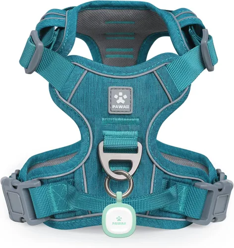 Vista 11 de Pawaii - Arnés para perro sin tirones con etiqueta de identificación de mascotas, chaleco reflectante Azul denim