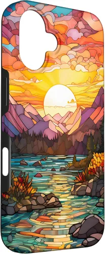 Vista 3 de iPhone 16 Sunset Stained Glass Mosaic Landscape Scene Case